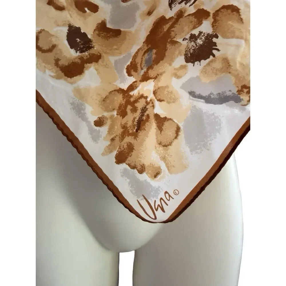 Vera Neumann Vintage Square Scarf Abstract Floral Caramel Brown Grey 20x20